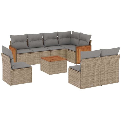 VidaXL 9-dijelni set vrtnih sofa s jastucima bež od poliratana Slike