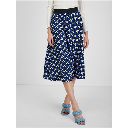 Orsay Blue Pleated Patterned Skirt - Women Slike