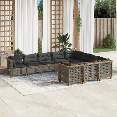 vidaXL 10-dijelni set vrtnih sofa od poliratana s jastucima sivi Cijene