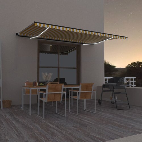 vidaXL Ročno zložljiva tenda z LED lučmi 500x350 cm rumena in bela Cene
