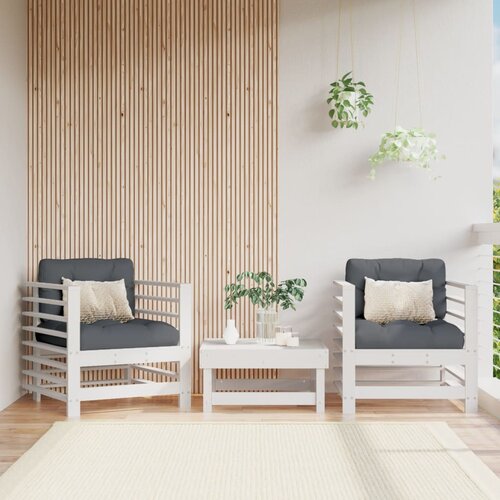 The Living Store Vrtni stoli z blazino 2 kosa bela trdna borovina - Vrtni Stol, (21466234) Slike