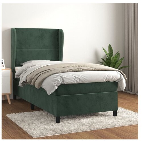vidaXL Box spring postelja z vzmetnico temno zelena 90x200 c Cene