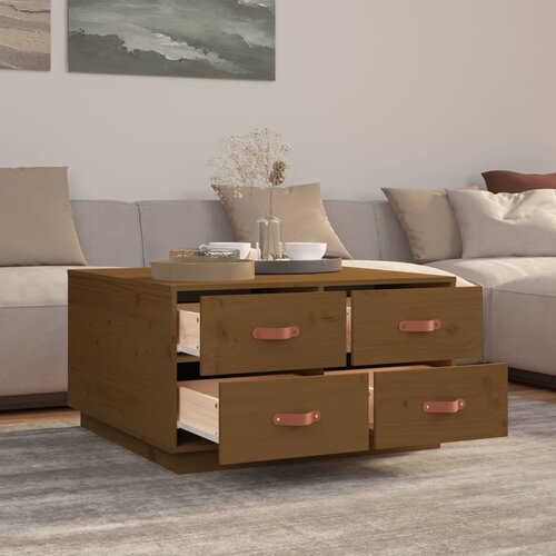  Stolić za kavu boja meda 80 x 80 x 45 cm od masivne borovine Slike