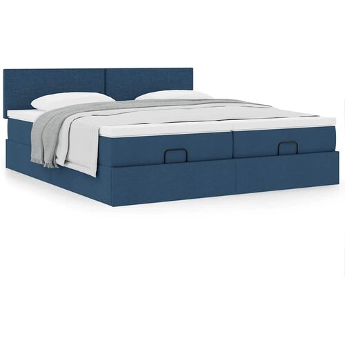 VidaXL Otomanski posteljni okvir z vzmetnicami moder 200x200 cm blago Slike