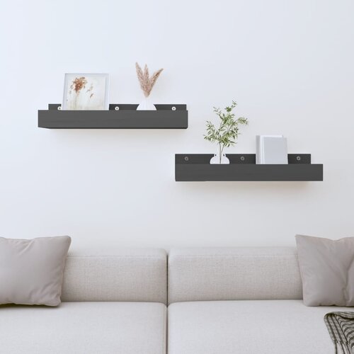 VidaXL Zidne police 2 kom sive 50 x 12 x 9 cm od masivne borovine Slike