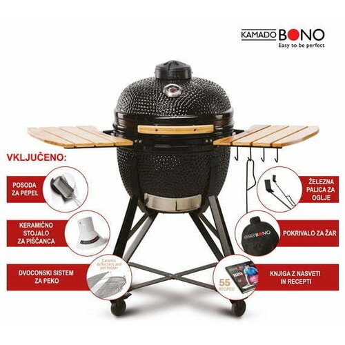 Kamado BONO Ro&scaron;tilj na drveni ugljen Kamado Media (Promjer povr&scaron;ine ro&scaron;tilja: 43 cm, Crna) Cijene