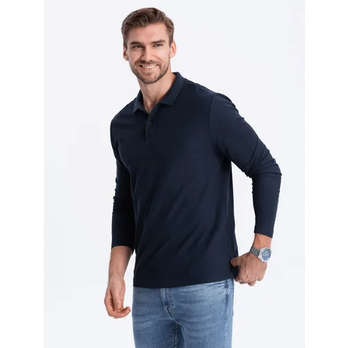 Ombre Men's longsleeve with polo collar - navy blue