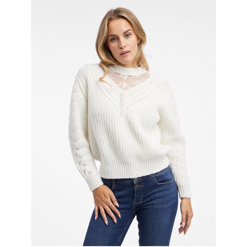 Orsay Women&amp;#039;s Cream Sweater with Lace - Women Slike