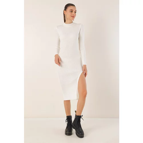 Bigdart 15828 Slit Knitwear Dress - White