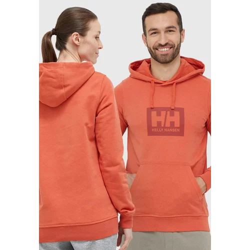 Helly Hansen Bombažen pulover oranžna barva, s kapuco