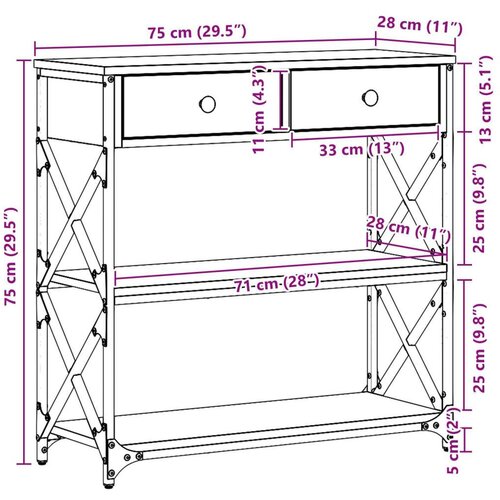  Konsoletni Stol Umjetni Hrast 75x28x75 cm Opisano Drvo i Čelik Slike