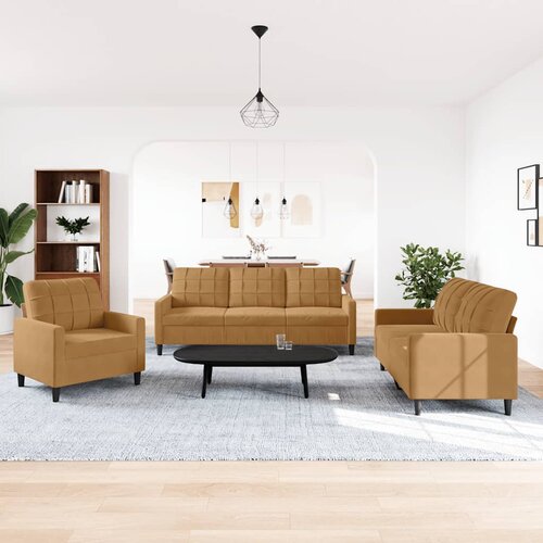  3-dijelni set sofa s jastucima smeđi bar&amp;scaron;unasti Slike