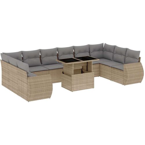 VidaXL 11-dijelni set vrtnih sofa od poliratana s jastucima bež Slike