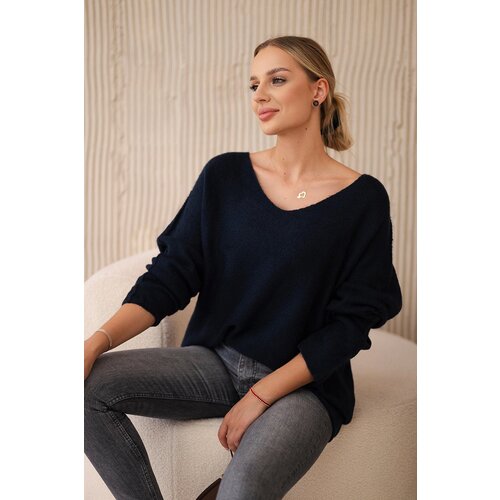 Kesi Włoski Włoski V-neck sweater navy blue Slike