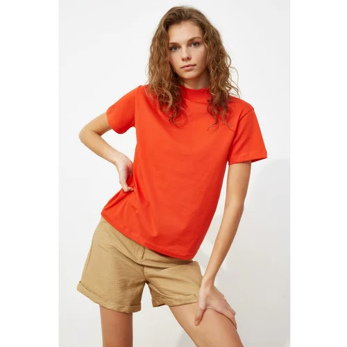 Trendyol Red Basic Stand Up Collar Knitted T-Shirt