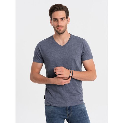 Ombre BASIC men's classic cotton T-shirt with a crew neckline - blue melange Cene