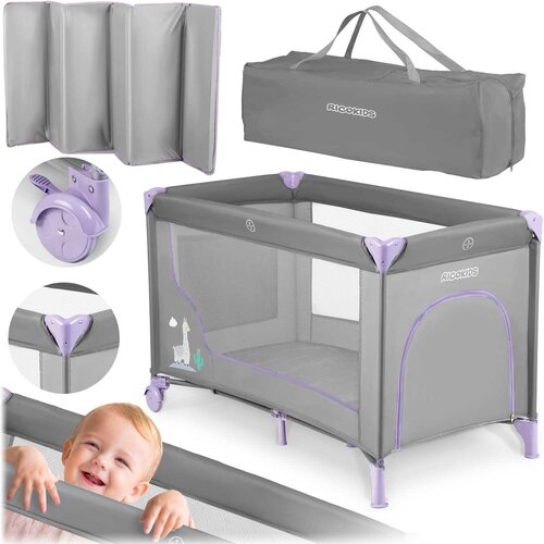Ricokids Portable Travel Cot RK-240 in Gray-Lavender - Lightweight and Safe Design, (21740408) Cene