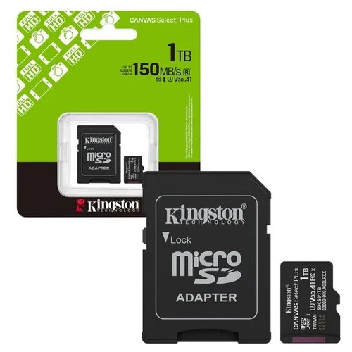 Kingston MicroSD 1TB, Canvas Select Plus, Class 10 UHS-I U3 V30 A1, Read up to 150MB/s, w/SD adapter SDCS3/1TB Cene