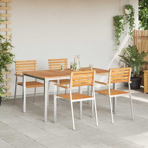  Vrtni set za objed 5 kom. Masivni teak drvo i nehrđajući čelik Smeđa 150 x 90 x 75 cm Slike