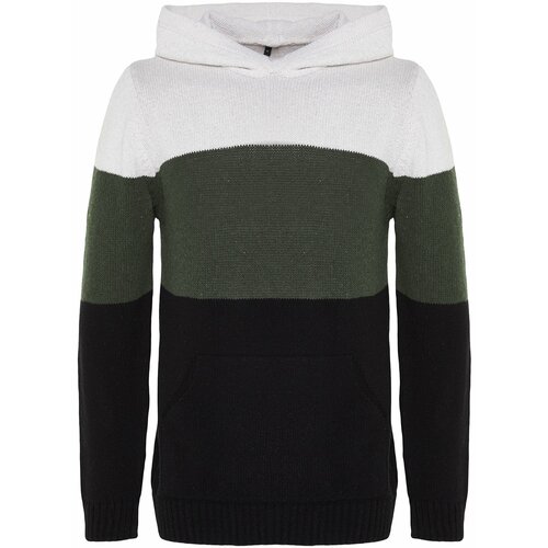 Trendyol Khaki Men's Regular Fit Hooded Color Block Knitwear Sweater. Slike