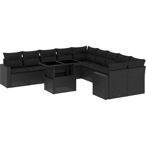  11-dijelni set vrtnih sofa od poliratana s jastucima crni Crna 100 x 55 x 73 cm Slike