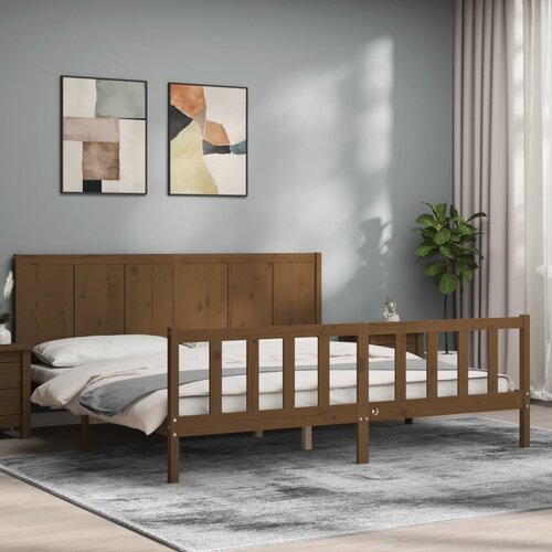 VidaXL Posteljni okvir z vzglavjem medeno rjav 200x200 cm trden les Slike