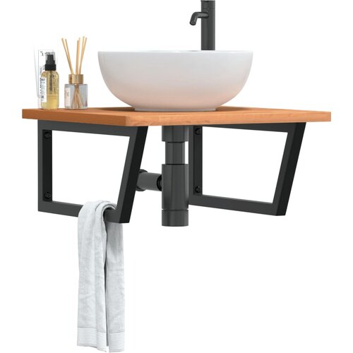 vidaXL Stenska polica za umivalnik jeklo in trdna bukovina Cene