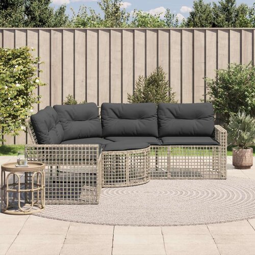 VidaXL Vrtna sofa L-oblika s jastucima+tabureom svjetlosiva poliratan Slike