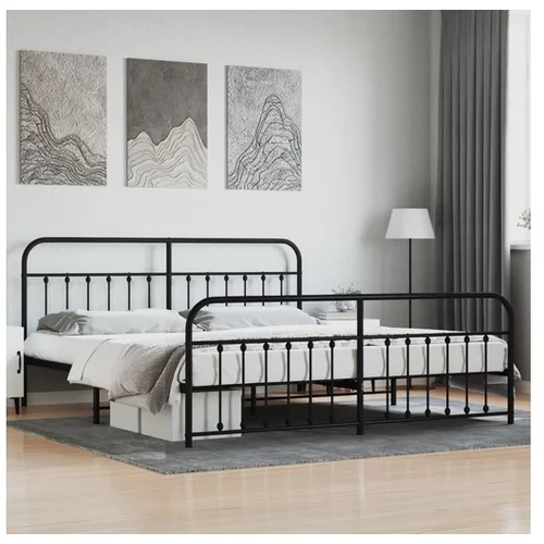vidaXL Kovinski posteljni okvir z vzglavjem in vznozjem crn