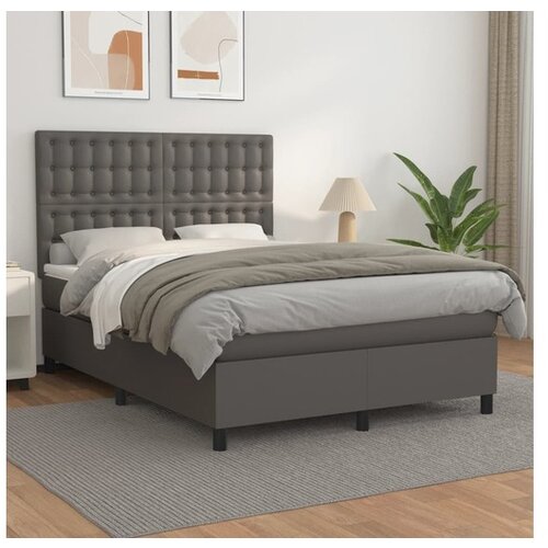 VidaXL Krevet s oprugama i madracem sivi 140x190 cm od umjetne kože Slike