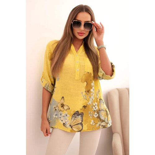 Kesi Włoski Women's cotton shirt with button and pocket kiwi Cijene