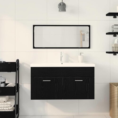  Set namje&amp;scaron;taja za kupaonicu 3 kom. Crni hrast Konstruirano drvo Crna 90 x 38,5 x 46 cm Slike