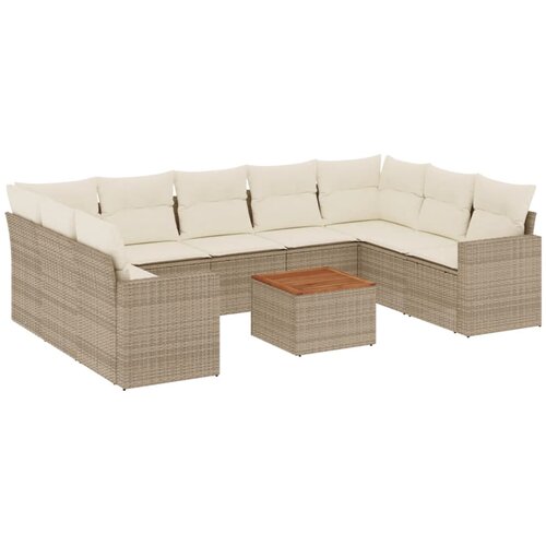  10-dijelni set vrtnih sofa s jastucima bež od poliratana 66 x 62 x 69 cm Slike