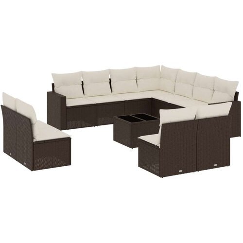 VidaXL 12-dijelni set vrtnih sofa od poliratana s jastucima smeđi Slike