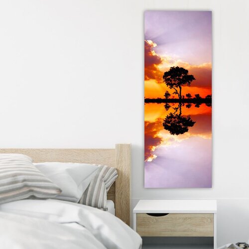 Wallxpert slika na platnu DKY126202511, silueta drveta pri zalasku sunca sa odrazom u vodi, 30 x 80 cm Cene