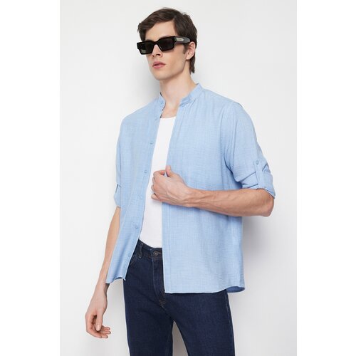 Trendyol Men's Blue Slim Fit Large Collar Casual Shirt Slike
