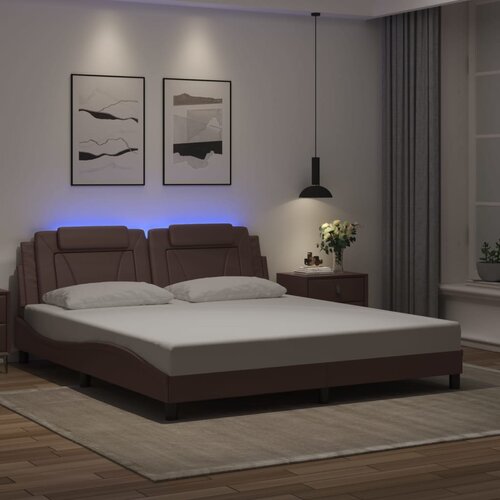 Furnova Posteljni okvir z LED lučkami rjav 180x200 cm umetno usnje, (21942324) Slike