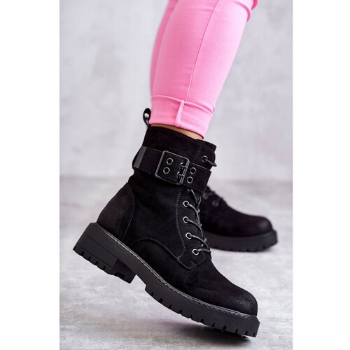 Kesi Women's Lace-up Suede Flat Heel Boots Black Firmina Slike