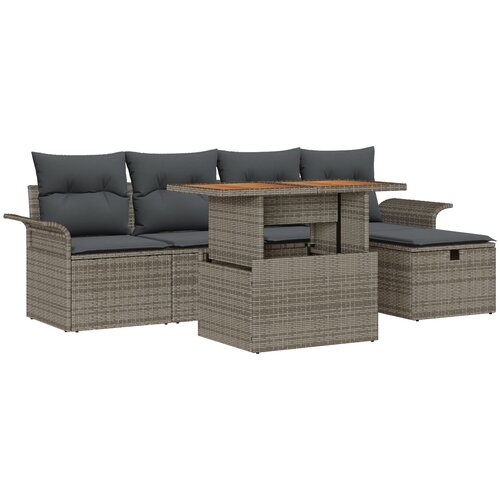 vidaXL 6-dijelni vrtni sofa set s jastučićima siva poli ratan, 2-sjedalna vrtna sofa s pohranom i jastučićima siva poli ratan Cijene