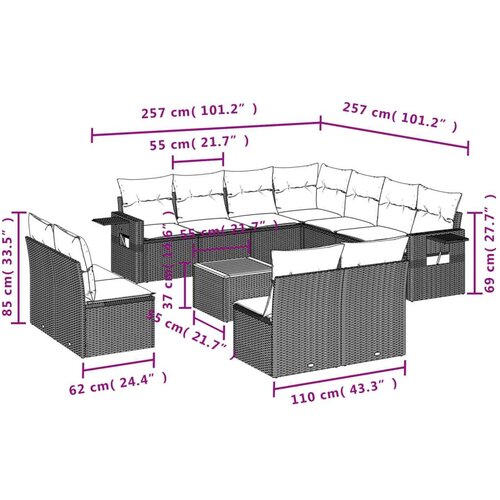  12-dijelni set vrtnih sofa od poliratana s jastucima bež Slike