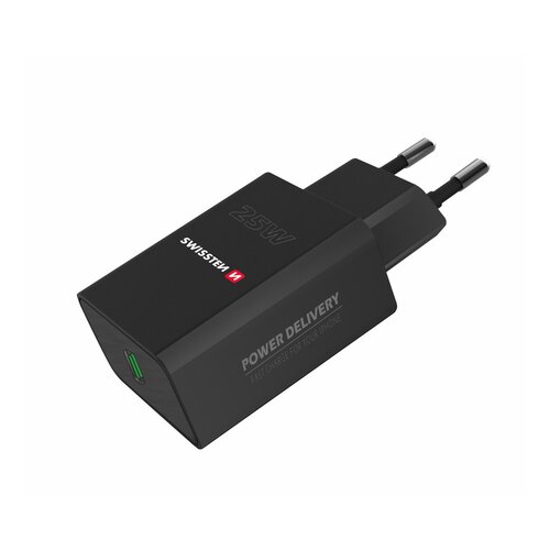 Swissten mrežni adapter za punjač PowerDelivery 25W, iPhone + Samsung, crni Slike