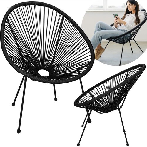 Springos vrtna stolica od ratana,crna 72 x 82 x 85 cm Slike