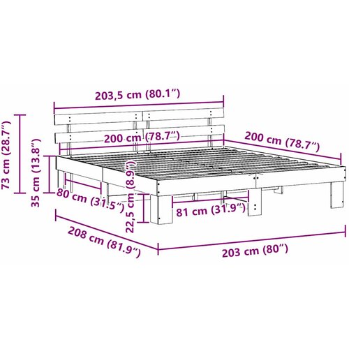 Krevetna konstrukcija Prirodna 200 x 200 cm Čvrsto borovo drvo Slike