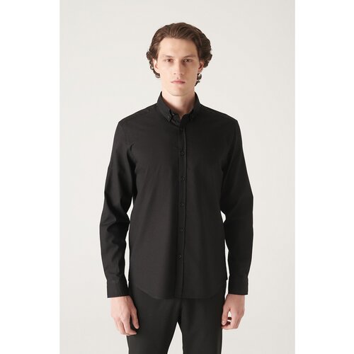 Avva Men's Black Oxford 100% Cotton Standard Fit Regular Cut Shirt Slike