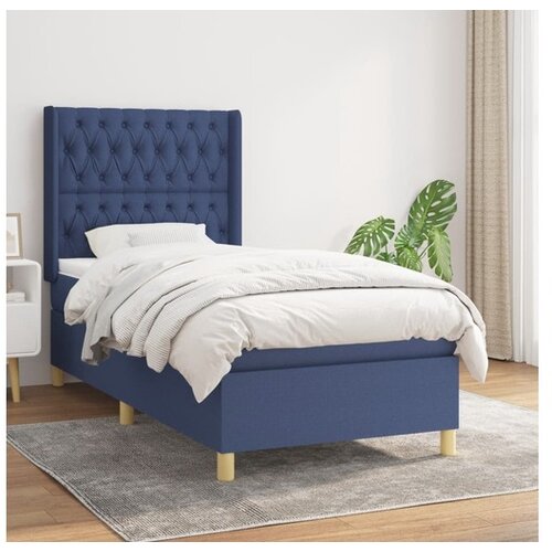  Box spring postelja z vzmetnico moder 90x200 cm blago Cene