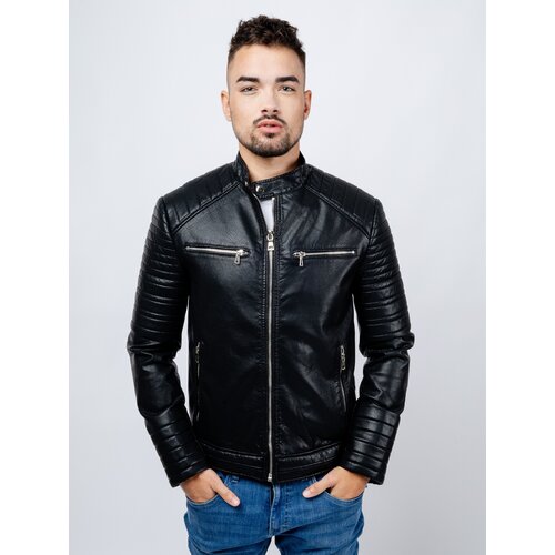 Glano Men&amp;#039;s Leatherette Jacket - Black Slike