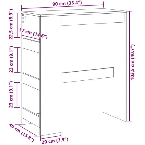 vidaXL Barska miza s policami siva sonoma 90x40x103,5 cm inž. les Cene