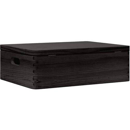  Drvena kutija poklopcem ručkama crna 40x30x13 cm puno drvo bor Slike