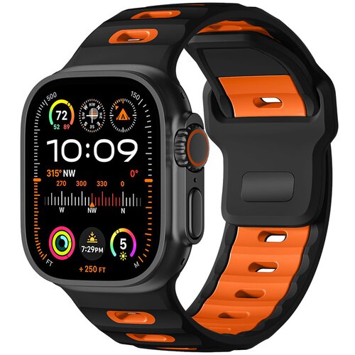 INF Eleganten silikonski pa&scaron;ček za Apple Watch Series 1-10 Black+Orange, (5000079061) Cene
