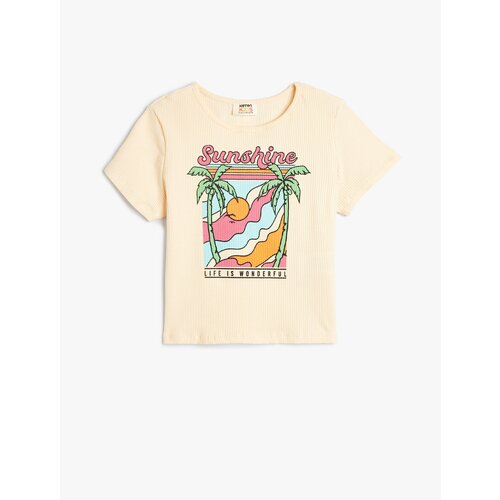 Koton Crop T-Shirt Tropical Printed Short Sleeve Crew Neck Cotton Slike